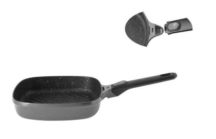 BERGHOFF GEM ÇIRALABİLİR SAPLI STAY COOL IZGARA KARE TAVA GRİ 24 CM