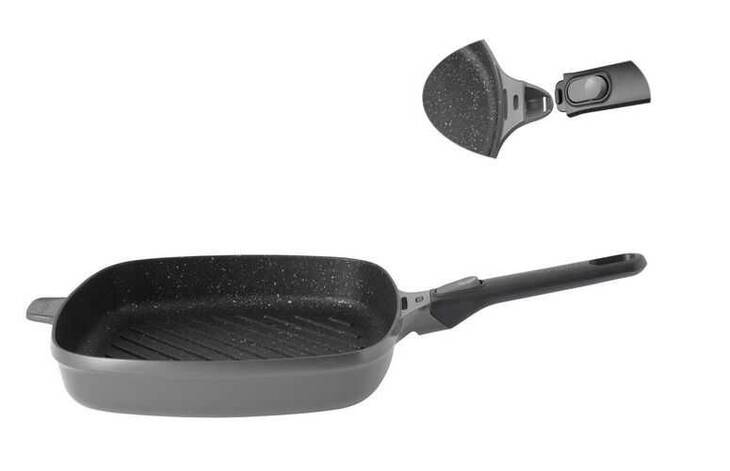 BERGHOFF GEM ÇIRALABİLİR SAPLI STAY COOL IZGARA TAVA GRİ 28 CM