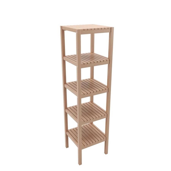 BİEN - Bienwood Bie-7022 Ahşap Izgaralı 5 Raflı Banyo Rafı