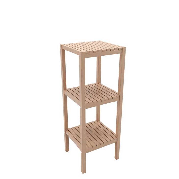 Bienwood Bie-7023 Ahşap Izgaralı 3 Raflı Banyo Rafı (Çıtalı Ayak)