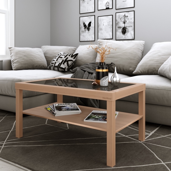 BİENWOOD - BİENWOOD BİE-7040 AHŞAP CAMLI MASİF RAFLI ORTA SEPHA