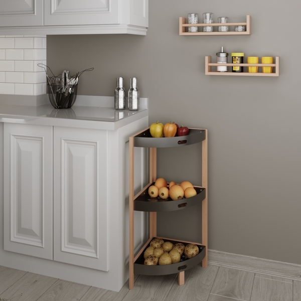 BİENWOOD - BİENWOOD BİE-7208 AHŞAP KÖŞE 3 KATLI PLASTİK RAF