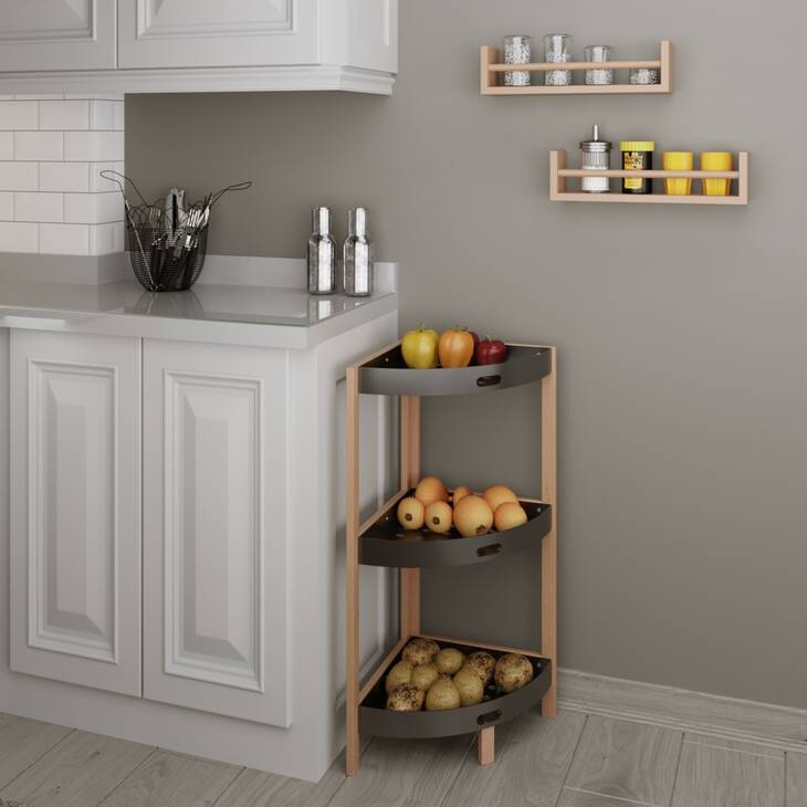 BİENWOOD BİE-7208 AHŞAP KÖŞE 3 KATLI PLASTİK RAF