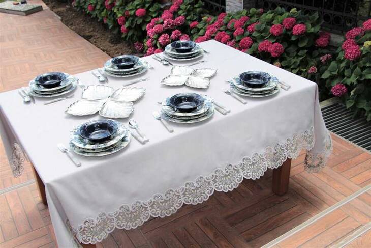 GRİ FRANSIZ DANTEL MASA ÖRTÜSÜ