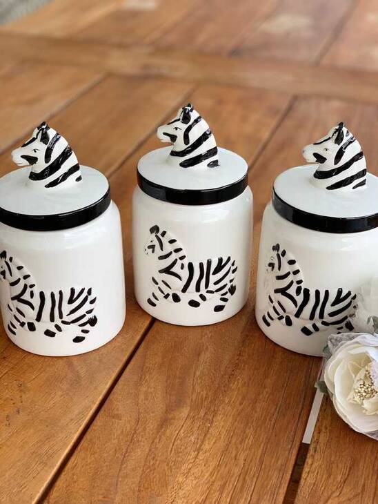LYHB001 ZEBRA 3LÜ PORSELEN KAVANOZ SETİ
