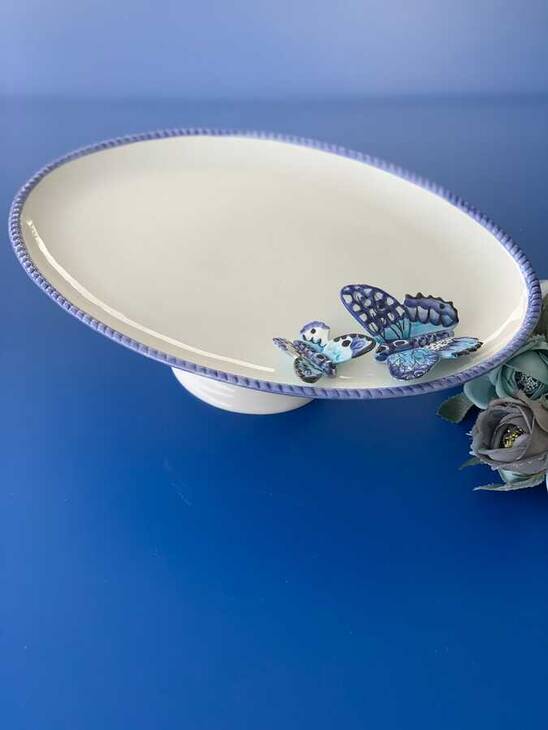 LYL108 MAVİ KELEBEKLİ OVAL SUNUM TABAĞI