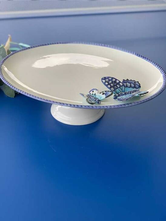 LYL108 MAVİ KELEBEKLİ OVAL SUNUM TABAĞI