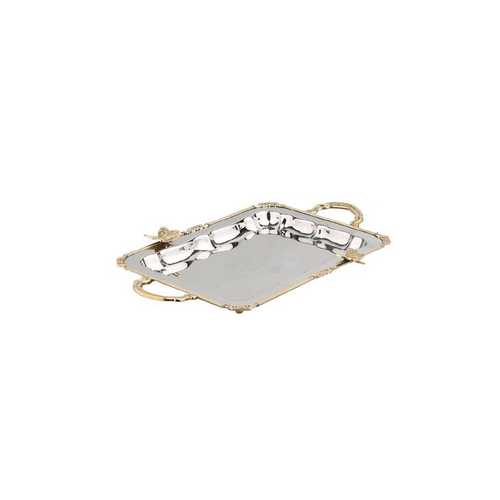 MI 037 SİLVER GOLD BUTTERFLY TEPSİ 32&24 CM