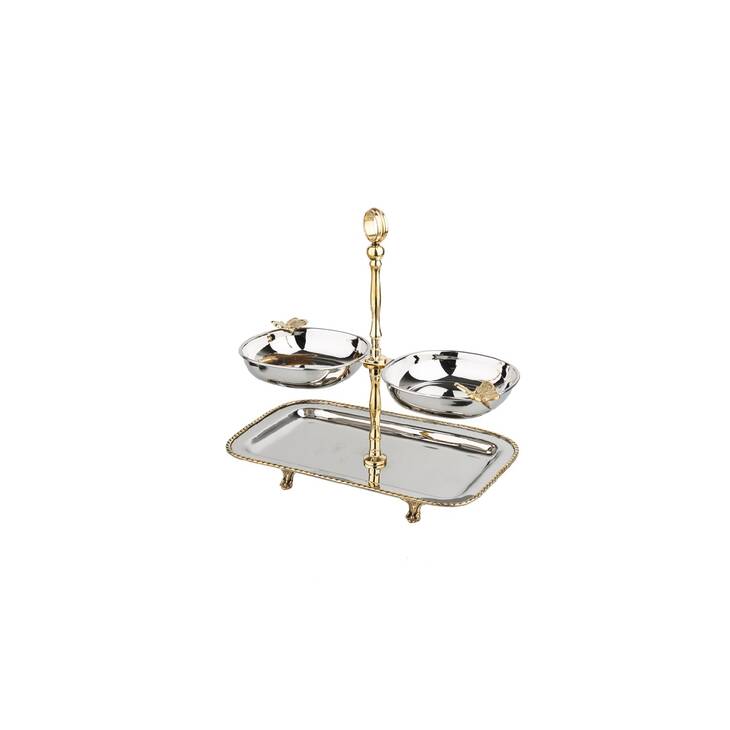 MI 045 SİLVER GOLD BUTTERFLY ÇEREZLİK TEPSİ