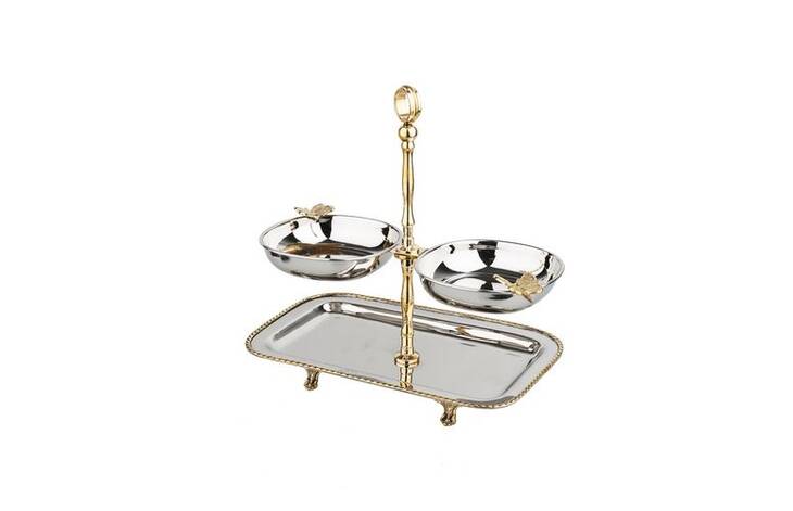 MI 045 SİLVER GOLD BUTTERFLY ÇEREZLİK TEPSİ