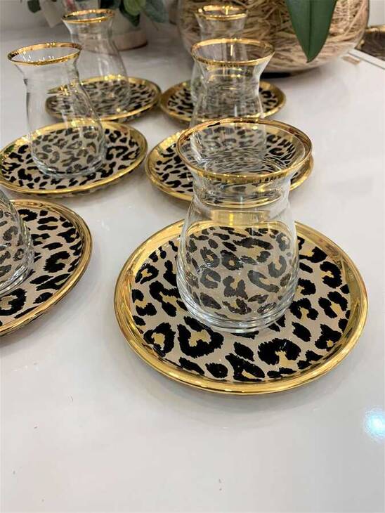 NİHAVENT ÇAY TAKIMI LEOPAR KAHVERENGİ