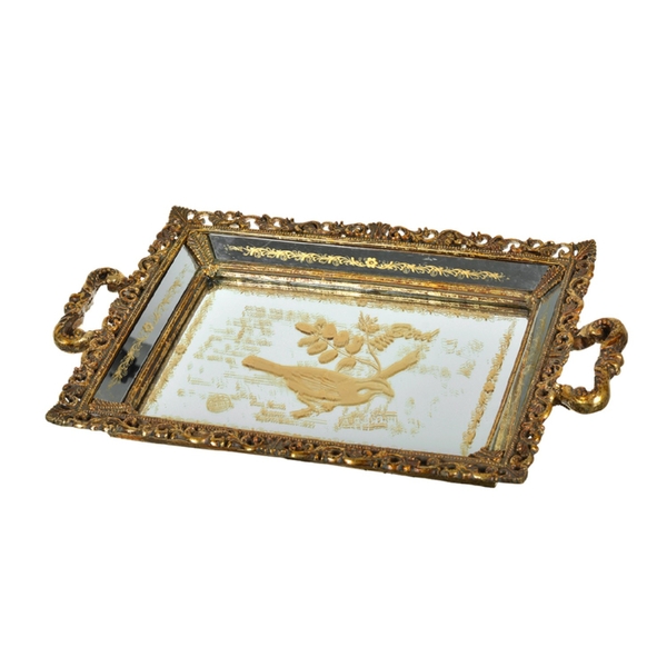 EZEM - RC 004 BRONZ İŞLEMELİ AYNALI TEPSİ